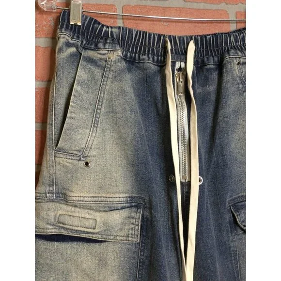 Rick Owens DRK SHDW Mens Cargo Denim Pants Jeans Size 48 Italy Wide Leg Grunge